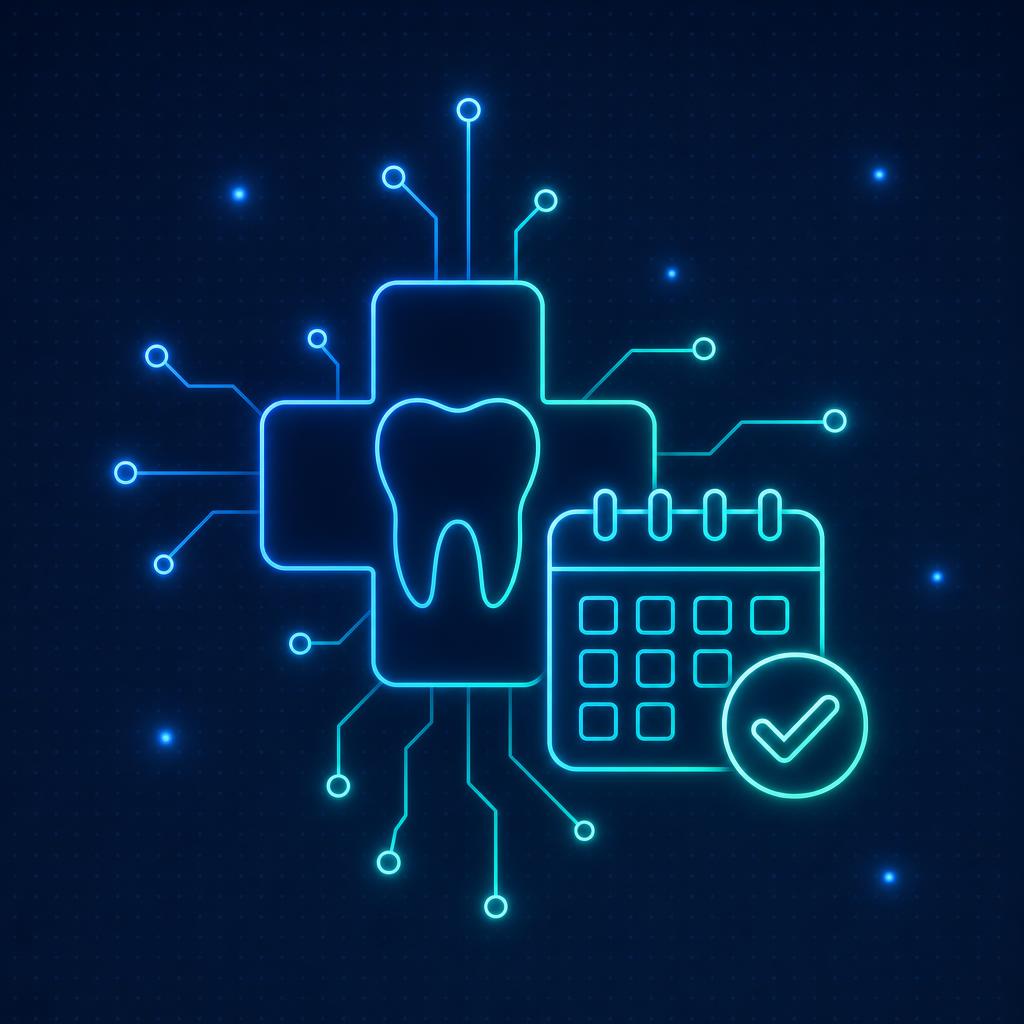 ilustração de um calendário com selo de confirmação ao lado de um dente, representando a taxa de comparecimento odontológico